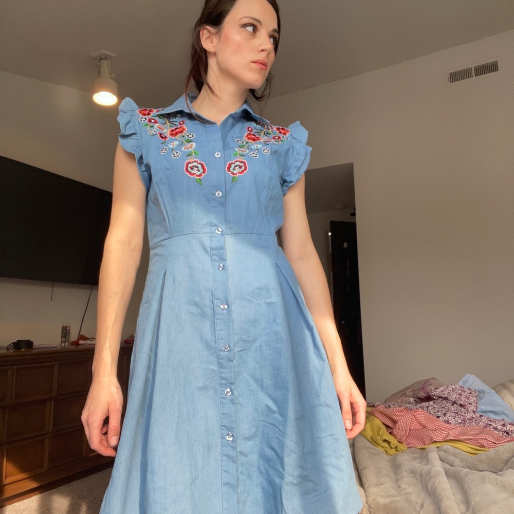 Clad and Cloth fit & flare embroidered dress